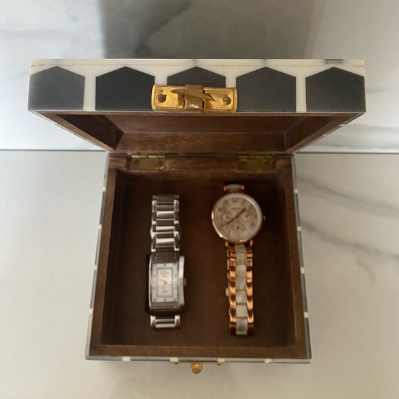 Mela Artisan Granercy Box In Gray Ivory Honeycomb Pattern 5”x5” - Picture 4 of 7